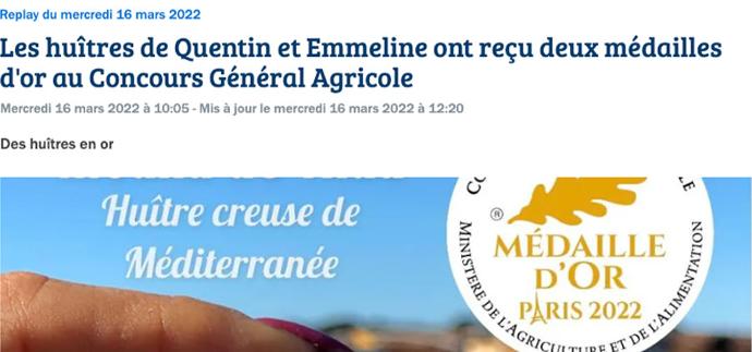 France Bleu article  double médailles or au concours général agricole