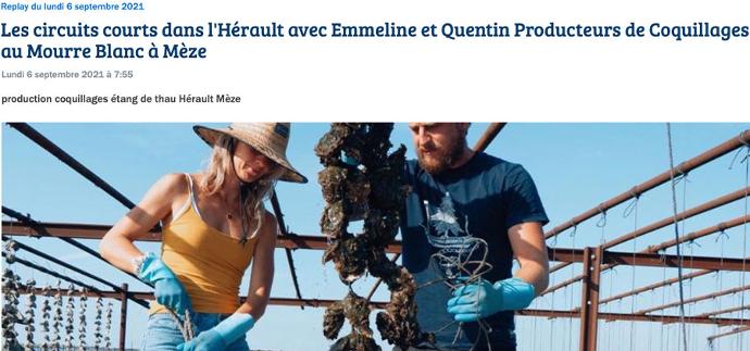 Article France bleu Hérault, les huitres de l'étang de Thau médaillé d'or